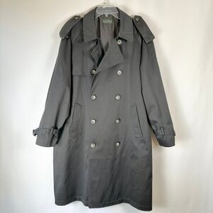 Lauren Ralph Lauren Mens Black Double Breasted Trench Coat 40S Classic Retro
